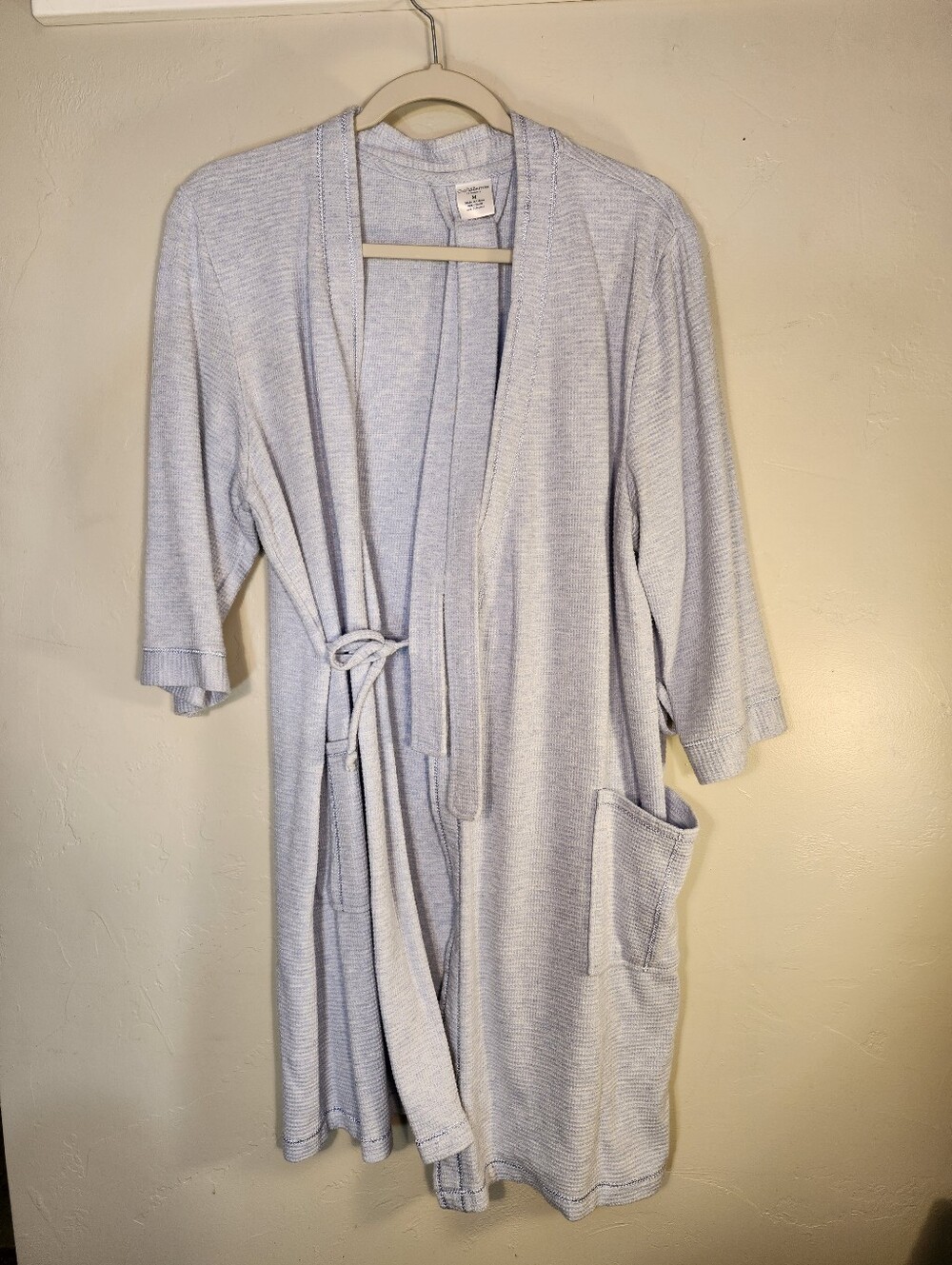 croft & barrow Light Blue Ribbed Knit Robe with Pockets Short - Picture 2 of 7